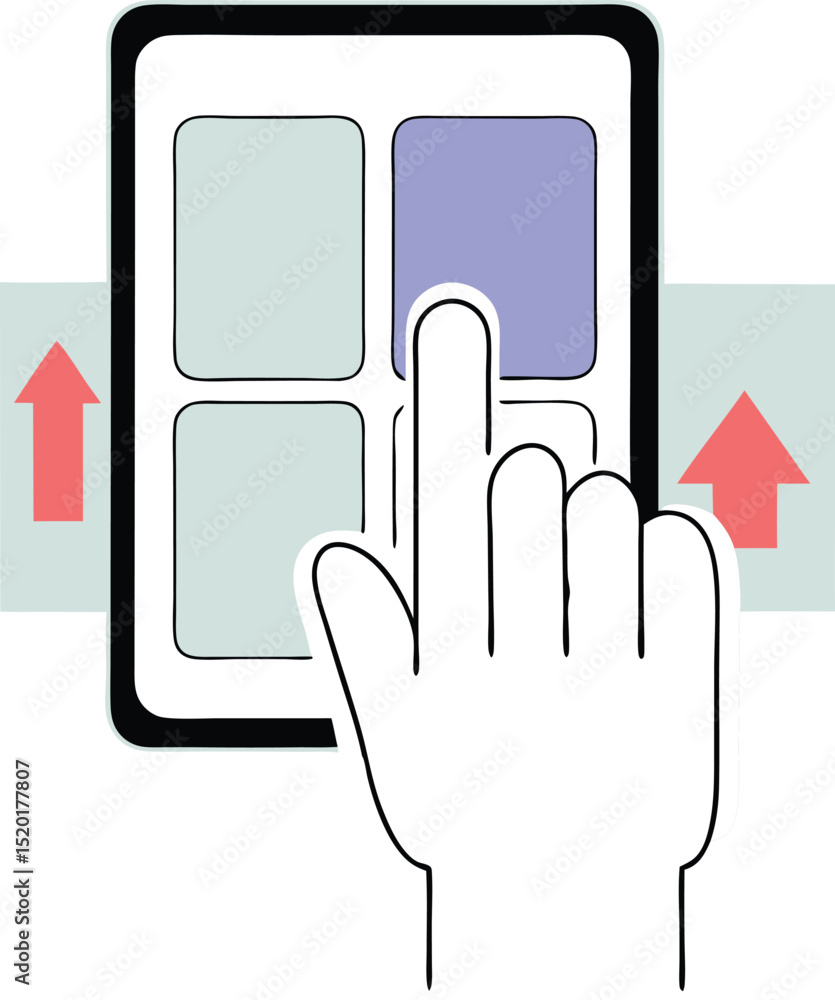 Poster digital hand interacting with tablet screen ui, touchscreen navigation concept, transparent vector