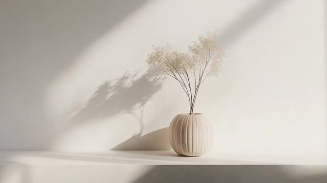 Minimalist vase with dried flowers in soft light