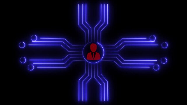  Concept animation of turning on of man in. User People Network Circuit Board Link Connection Technology. 4k video circuit board and people animation.