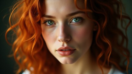 Fototapeta premium young woman with vibrant red hair and charming green eyes