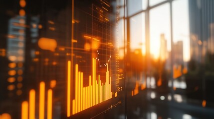Data Visualization With Chart And Sunset Over City Landscape