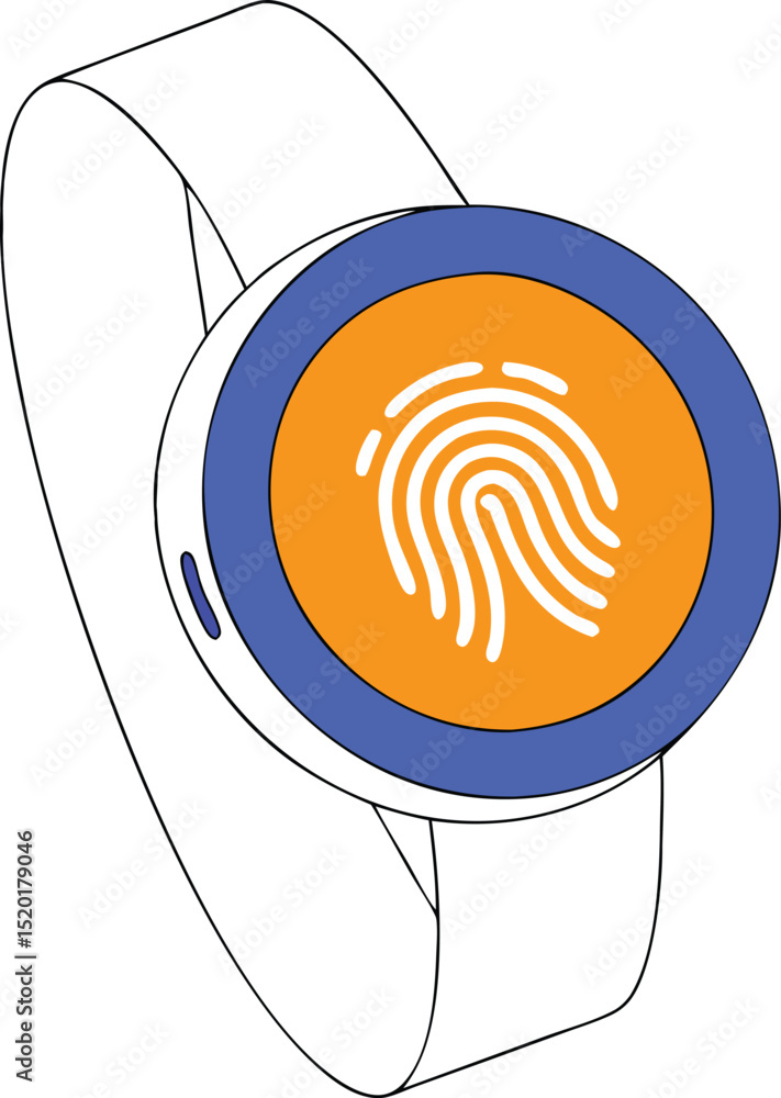 Poster fingerprint icon design with blue and orange circles for security and authentication
