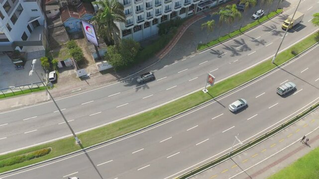 Seaside Metropolis: Aerial View of Coastal Avenue and Oceanfront Buildings