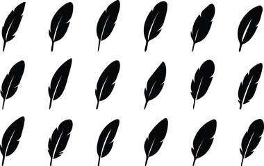 Seamless feather silhouette pattern with repeated feather shapes in vector design for natural, soft, light, and decorative themes