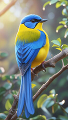 Fototapeta premium Blue Yellow Bird Branch Perched Wildlife