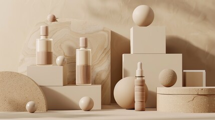 Skincare Product Mockup on Abstract Geometric Background
