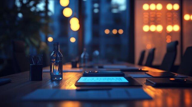 Elegant Conference Room Setting with Warm Lighting and Modern Decor