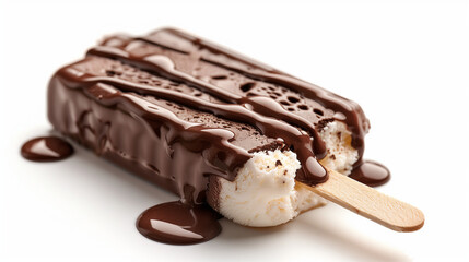 chocolate ice cream with chocolate drip effect, isolated on white background