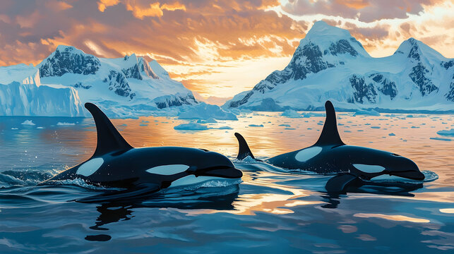 Majestic orcas swimming in the Ar 77A39 - Powered by Adobe