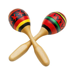 Colorful wooden maracas placed crosswise on a surface showcasing vibrant designs and cultural significance