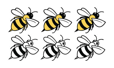Vibrant and monochrome cartoon bee set