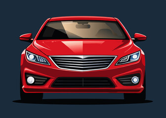 Red modern sedan car front view illustration