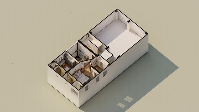 Isometric House Plan- Residential Architecture Model 3d rendering 2