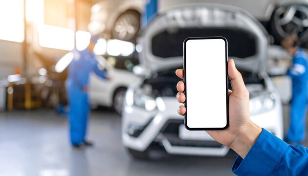 Mechanic holding a blank phone