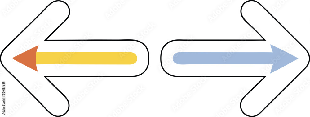 Poster two arrows pointing in opposite directions for guidance and conceptual illustrations