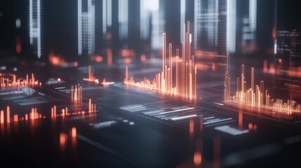 Futuristic Data Visualization with Bright Bars and Digital Grids