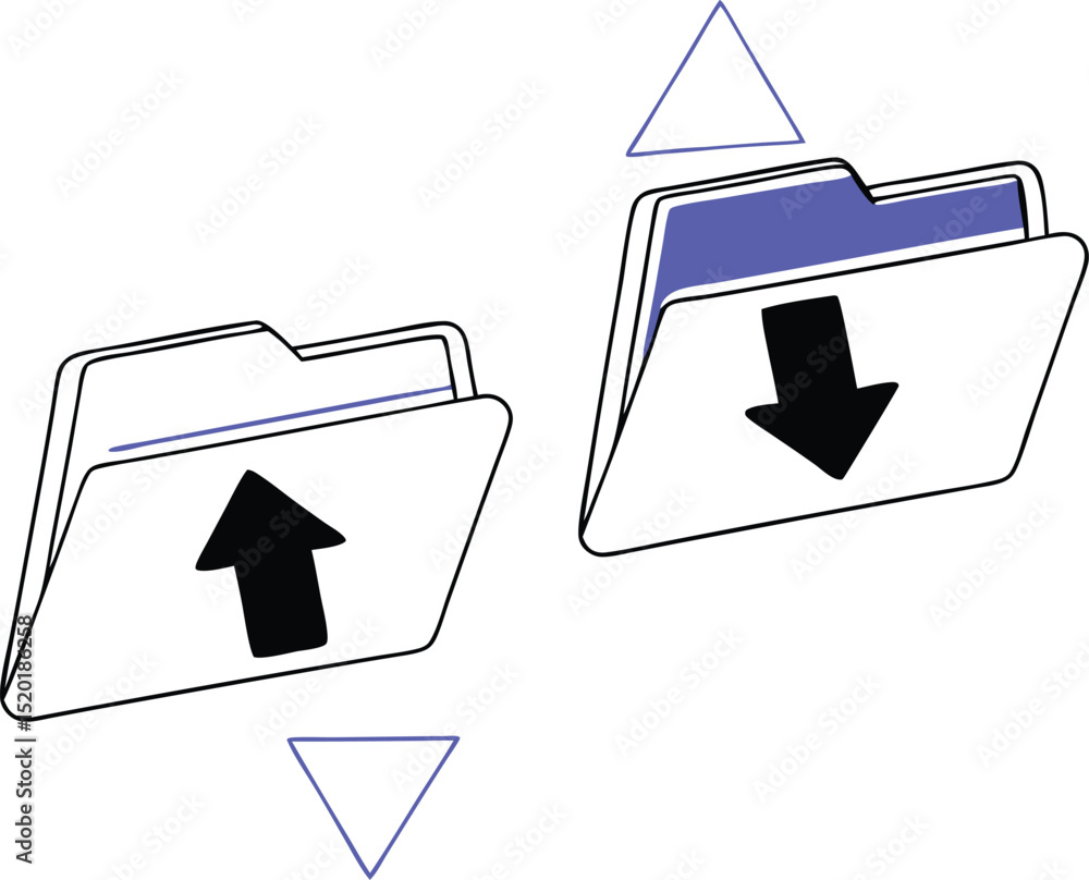Poster vector illustration of digital upload and download folder icons with arrows
