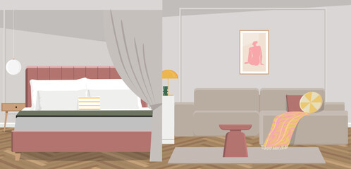 Modern studio. Living room combined with bedroom.