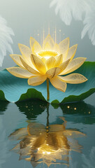 Golden Lotus Flower Water Reflection Serene