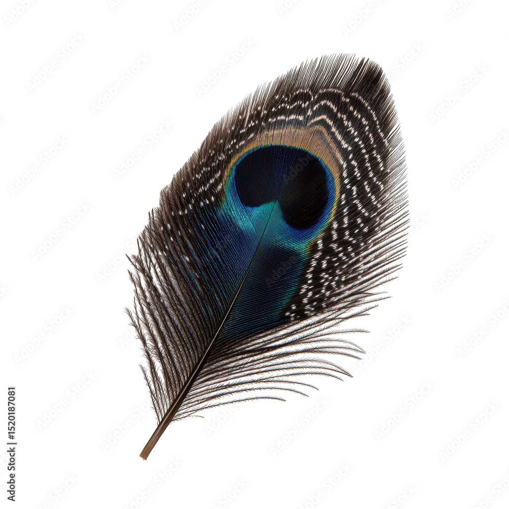 Aufkleber vibrant peacock feather showcasing intricate patterns and colors in a close-up view