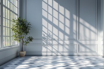 Elegant Minimalistic Interior Design with Natural Light and Potted Plant