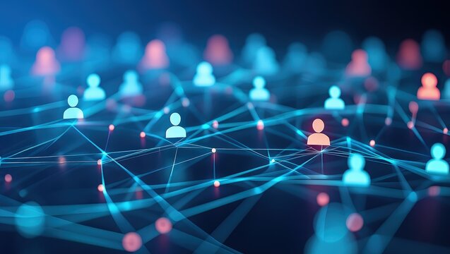 Network of user icons symbolizing iam roles and access management.