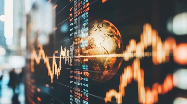 Global Finance Concept with Stock Market Data and Earth Globe