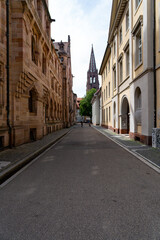 View to Freiburg Minster Spire from Historic Street