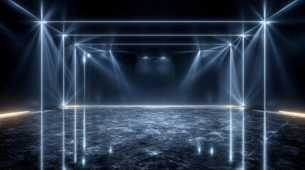Dramatic Cinematic Lighting  Geometric Concrete Studio  Dark Room  Abstract Background