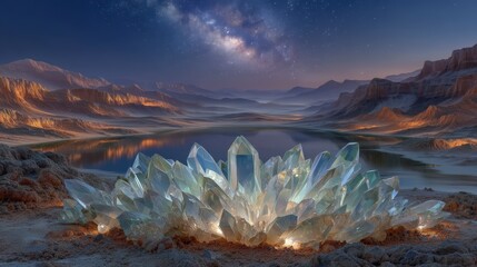 Crystal Cluster  Desert Landscape  Milky Way  Night Sky  Serenity