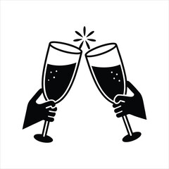 Wine Toast Hand Gesture Line Art Vector
