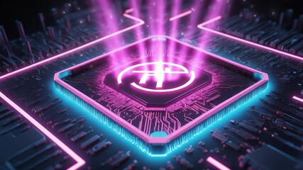 Glowing circuit board with digital logo illuminating technology and data processing - Powered by Adobe