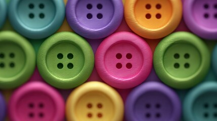 Fototapeta premium Colorful Buttons Background Close up Texture Sewing Crafts Bright Vivid Fabric Garme