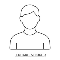 Man icon in minimal black outline style on white background. Editable stroke vector for male profile, user avatar, character, family or people topics. Man icon.