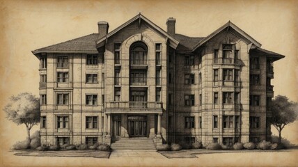 Abandoned, ancient European wooden house in the woods, with crumbling brick facade and broken windows, stands as a testament to forgotten history
