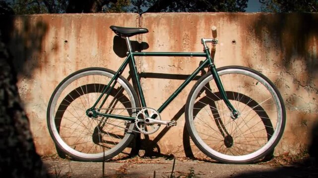 Minimalist Commuter: Classic Fixie Bicycle in Backstreet Alley - Urban Transportation Stock Video