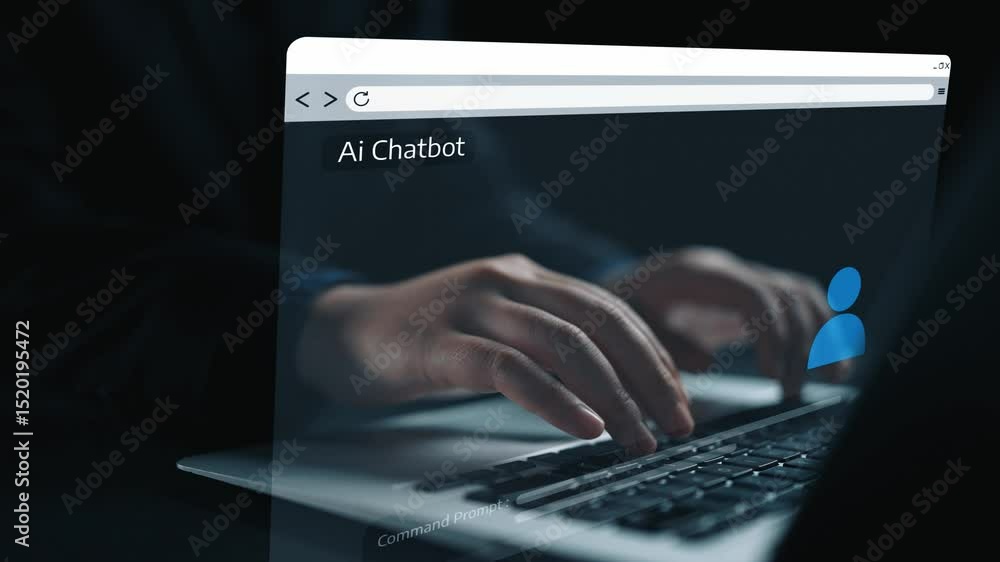 Poster human interact with ai artificial intelligence virtual assistant chatbot in concept of ai artificial