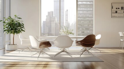Modern Office Interior with Stylish Chairs and City View