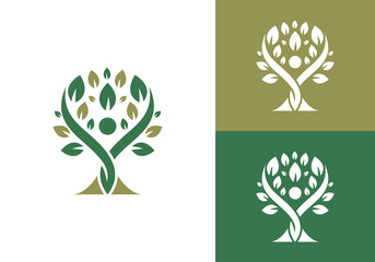 new nature logo vector design line art tree and human or person inside design, abstract tree logo symbol with combination of human design inside vector design