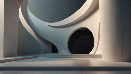 "Abstract sleek 3D interior featuring soft curves, pastel lighting, and a futuristic minimal design—perfect for concepts in modern architecture, digital art, or ambient space"