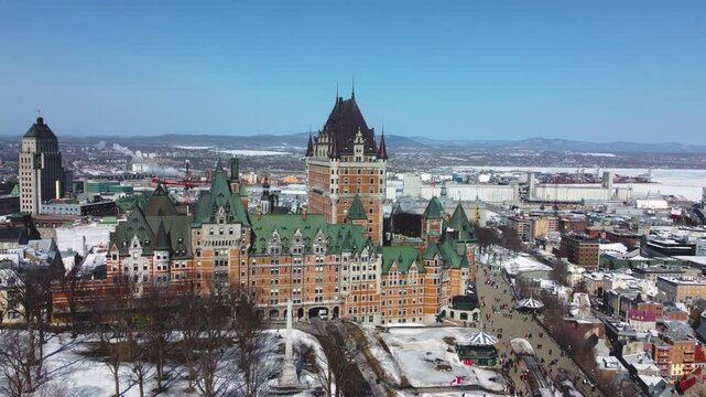 Drone View of Chateau Frontenac and Old Quebec City, Canada