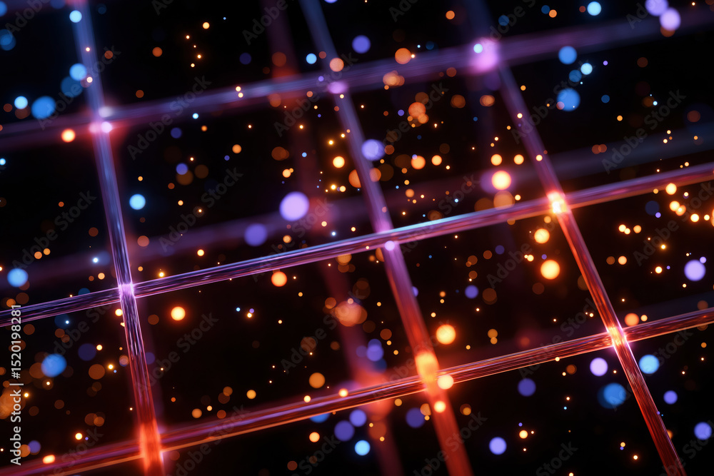 Poster a colorful, abstract image of a grid of lights. the lights are in different colors and sizes, creati