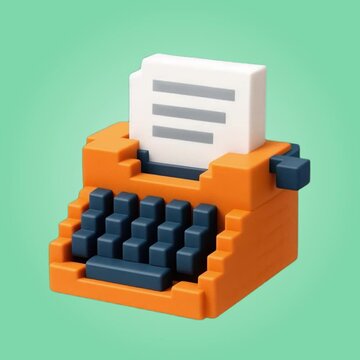 Retro pixel art typewriter design animation isolated asset, transparent 4K video, alpha channel, ProRes 4444