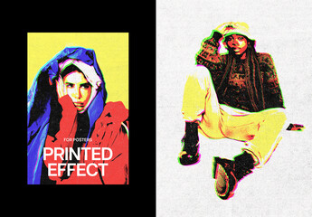Glitch Print Poster Photo Effect Mockup
