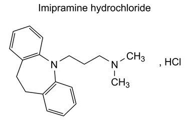 Chemical structure of imipramine hydrochloride, drug substance