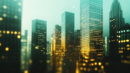 Modern Urban Landscape with Skyscrapers Illuminated at Night