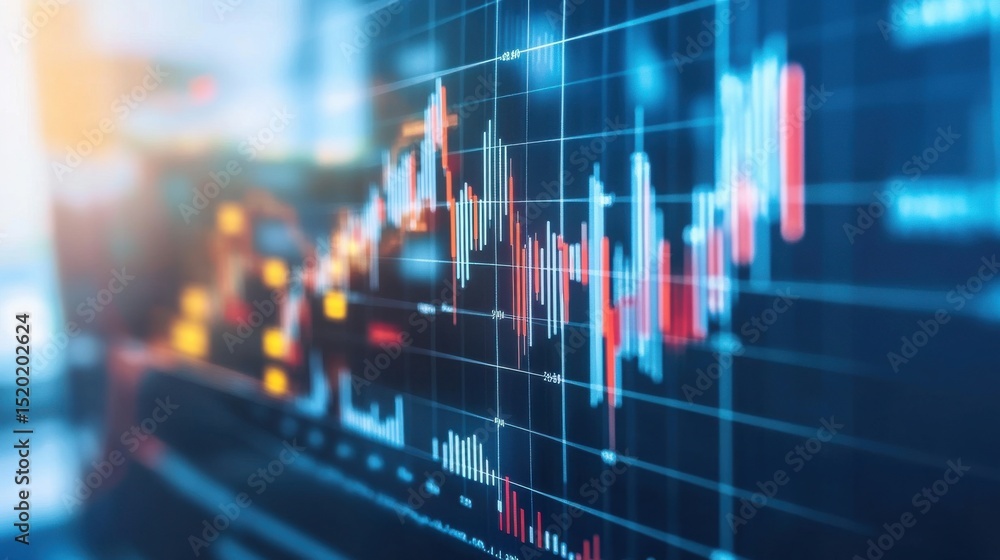 Poster modern financial chart with bright candlestick patterns and data analysis