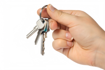 Hand holding keys isolated on a white background png ai generated