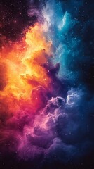 Fototapeta premium A stunning cosmic scene featuring vibrant nebula clouds in rich shades of orange, purple, and blue, illuminated by twinkling stars.