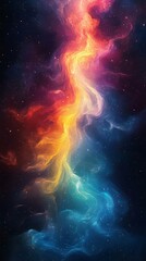 Naklejka premium A mesmerizing digital abstract of colorful cosmic smoke flowing through space, showcasing vibrant hues of red, orange, blue, and purple.
